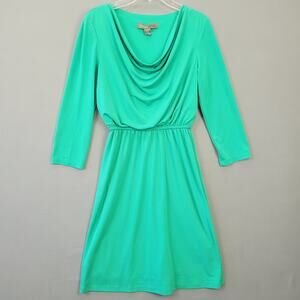 Donna Ricco Green Mini Dress Stretch Classic Cowl Neck 3/4 Sleeves Womens Size 4